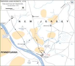 Map shows the movement of Washington's army to attack Trenton.
