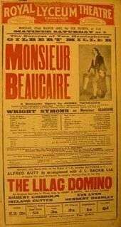 theatre poster advertising Messager's Monsieur Beaucaire and other pieces playing at the Lyceum Theatre, Edinburgh