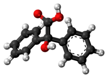Ball-and-stick model of the benzilic acid molecule