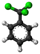 Ball-and-stick model of the benzotrichloride molecule