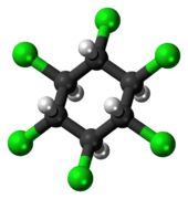 Ball-and-stick model of the beta-hexachlorocyclohexane molecule
