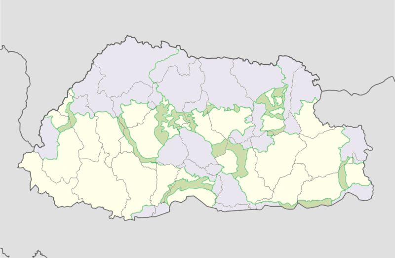 Protected areas in Lhuntse District: parks (lavender) and corridors (green).