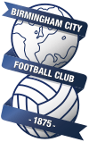 Badge of Birmingham City: a line-drawn globe above a football, with ribbon carrying the club name and date of foundation