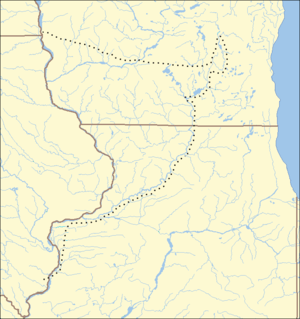 Locator map of Wisconsin, Iowa, and Illinois showing location of battles described in the text, the battles are clustered in northeast Illinois and southeast Wisconsin