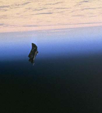 1998 NASA photo of space debris, an object believed by some conspiracy theorists to be an extraterrestrial satellite, the "Black Knight."