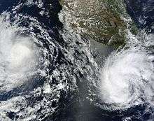 Tropical Storms Blas and Celia (right) on June&nbsp;19