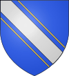 Blue shield with silver and gold diagonal lines