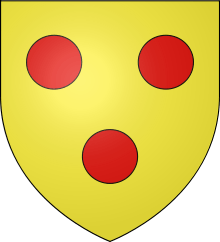 Yellow shield with three red dots