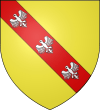 Or a bend gules, three alerions argent