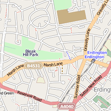 A map of Erdington, with Bleak Hill Park shown