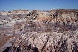 A color image of some desert badlands