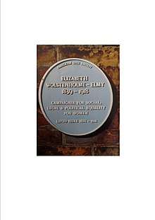 Blue plaque for Elizabeth Clarke Wolstenholme Elmy at Buxton House, Buglawton.