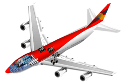 Cutaway rendering of a 747, showing internal seating and landing gear