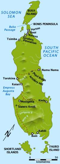 Map showing key locations on Bougainville