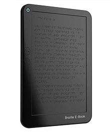 Photo of Braille e-book the size and shape of a computer tablet