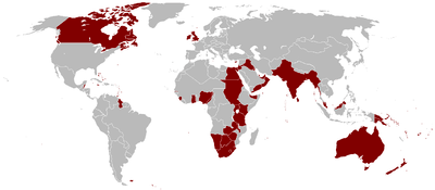 World map, with the British Empire in 1921 in red