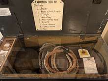 A box, c.3 ft long, 1 ft deep and 1 ft wide, containing all the equipment needed by an executioner, including ropes, block and tackle, straps, etc.
