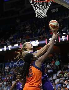 Brittney Griner competing in a 2017 basketball game