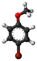 Ball-and-stick model of the bromoanisole molecule