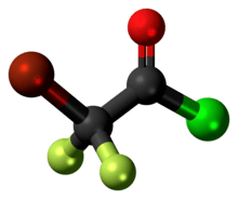 Ball-and-stick model of the bromodifluoroacetyl chloride molecule