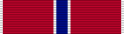 A short, wide (at an almost 4:1 ratio) US military ribbon with seven palindromic vertical bands of color: white, scarlet, white, ultramarine blue, white, scarlet, and white.