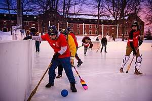 Students playing broomball