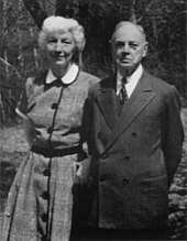 Photo of an aged Brown and his wife, taken outdoors, both standing up and dressed nicely