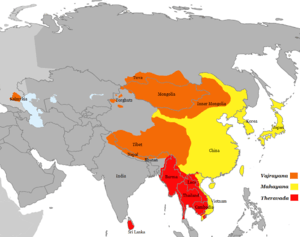 color map showing Buddhism is a major religion worldwide