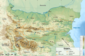 A topographic map of Bulgaria