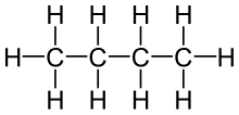 Skeletal formula of butane with all carbon and hydrogen atoms shown
