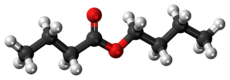Ball-and-stick model of the butyl butyrate molecule