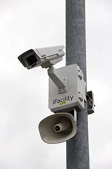 iFacility CCTV camera with IP Audio Horn watching from a high steel pole