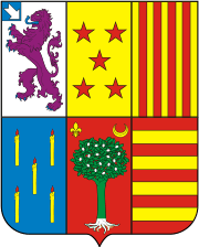 Heraldic escutcheon with the coat of arms divided into six pales of varying designs