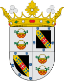 Depiction of the coat of arms of the marquisate, which consists of a traditional Iberian shield with a yellow crown the same width as the shield, ontop and outside of it