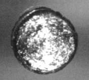 A very small disc of silvery metal, magnified to show its metallic texture