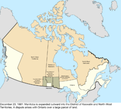 Map of the change to Canada on December 23, 1881