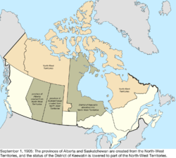 Map of the change to Canada on September 1, 1905