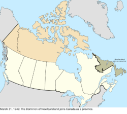 Map of the change to Canada on March 31, 1949