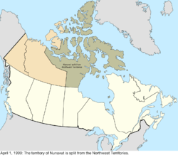 Map of the change to Canada on April 1, 1999