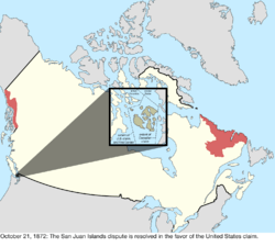 Map of the change to the international disputes involving Canada on October 21, 1872