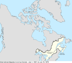 Map of the international disputes involving Canada from July 1, 1867, to July 15, 1870