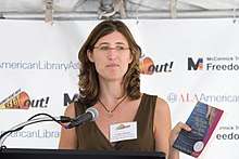 Mackler at the Banned Books Week Read-Out in Chicago, 2007