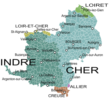  La carte de l'ancienne province du Berry et des communes et départements actuels.