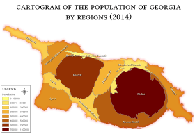 Anamorphic map of the population of Georgia by regions