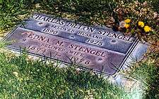 A footstone-style grave marker for Casey and Edna Stengel