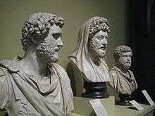 Busts of Marcus Aurelius' adoptive father Antoninus Pius, Marcus Aurelius, and Clodius Albinus, a claimant to the Roman throne