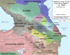 Map of the Caucasus region with the various principalities in different colours