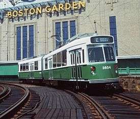 streetcar on elevated tracks in front of Boston Garden