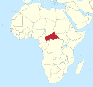 A map of Africa showing the Central African Republic in Red