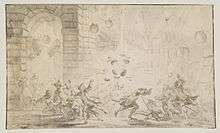 Design for a book illustration - the effect of bombs falling on a town, 1740-41 at Waddesdon Manor